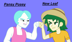 Size: 1324x768 | Tagged: safe, artist:t-mack56, paisley, sweet leaf, equestria girls, background human, eco kids, equestria guys, male, new leaf (rule 63 sweet leaf), pansy posey, rule 63