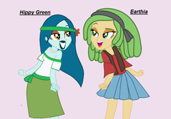 Size: 959x667 | Tagged: safe, artist:t-mack56, captain planet, sandalwood, equestria girls, background human, base used, duo, duo female, earthia, eco kids, equestria guys, female, hippy green, rule 63