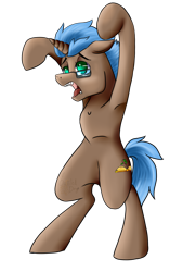 Size: 1024x1527 | Tagged: safe, artist:baffleddingo, oc, oc only, oc:epic tale, pony, unicorn, armpits, bipedal, commission, simple background, solo, standing, transparent background