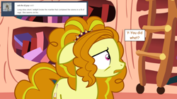 Size: 1280x720 | Tagged: safe, artist:hakunohamikage, adagio dazzle, pony, ask-princesssparkle, dialogue, golden oaks library, ponified, solo, worried