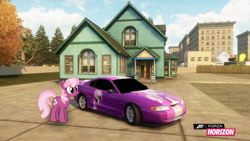Size: 1280x720 | Tagged: safe, artist:equestianracer, cheerilee, pony, car, ford, ford mustang, forza horizon, house, itasha, mustang, solo