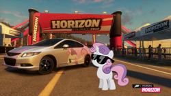 Size: 1280x720 | Tagged: safe, artist:equestianracer, sweetie belle, pony, car, forza horizon, honda, honda civic, itasha, solo, sunglasses