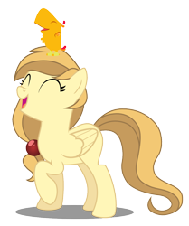 Size: 984x1175 | Tagged: safe, artist:ariaannaa, oc, oc only, oc:alice goldenfeather, pegasus, phoenix, pony, happy, phoenix chick, raised hoof, simple background, sitting on head, solo, transparent background, vector