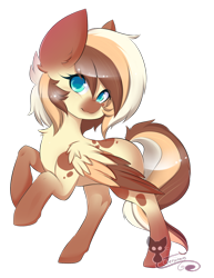 Size: 1024x1323 | Tagged: safe, artist:teranen, oc, oc only, oc:heavenly hazelnut, pegasus, pony, blue eyes, colored pupils, looking at you, solo