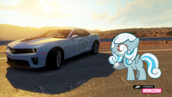 Size: 1280x720 | Tagged: safe, artist:equestianracer, oc, oc only, oc:snowdrop, car, chevrolet, chevrolet camaro, forza horizon, itasha