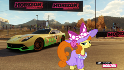 Size: 1280x720 | Tagged: safe, artist:equestianracer, carrot top, golden harvest, car, fancy, ferrari, ferrari f12 berlinetta, forza horizon, solo