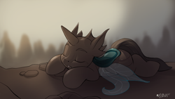 Size: 1920x1080 | Tagged: safe, artist:noben, oc, oc only, oc:meander, changeling, cute, cuteling, sleeping, solo