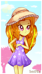 Size: 1948x3391 | Tagged: safe, artist:vixelzf, adagio dazzle, equestria girls, adoragio, clothes, cute, dress, hat, solo, sundress