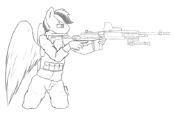 Size: 5000x3500 | Tagged: safe, artist:thermalcake, oc, oc only, anthro, gun, m14 ebr, monochrome, rifle, trigger discipline