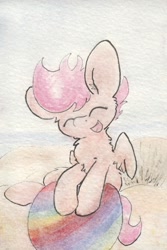 Size: 690x1036 | Tagged: safe, artist:slightlyshade, scootaloo, ball, solo, traditional art