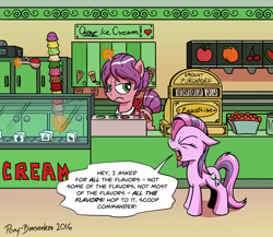 Size: 1448x1259 | Tagged: safe, artist:pony-berserker, carrot bun, oc, oc:show stopper, brat, female, filly, food, ice cream