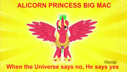 Size: 1882x1060 | Tagged: safe, edit, edited screencap, screencap, big macintosh, alicorn, do princesses dream of magic sheep, discovery family logo, image macro, male, meme, princess big mac, solo, text