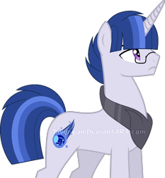 Size: 1036x1113 | Tagged: safe, artist:twiinyan, oc, oc only, oc:comet rune, pony, unicorn, glasses, offspring, parent:flash sentry, parent:twilight sparkle, parents:flashlight, solo, watermark