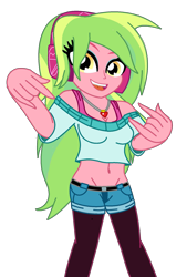 Size: 1337x1983 | Tagged: safe, artist:cbear624, lemon zest, equestria girls, belly button, clothes, devil horn (gesture), headphones, looking at you, midriff