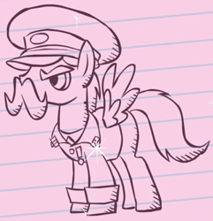 Size: 398x413 | Tagged: safe, screencap, pony, testing testing 1-2-3, ancient wonderbolts uniform, clothes, colonel purple dart, drawing, facial hair, hat, male, moustache, solo, stallion, uniform