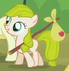 Size: 140x145 | Tagged: safe, screencap, aunt orange, lemonjade, earth pony, pony, trade ya, background pony, blank flank, female, filly, offscreen character, solo focus