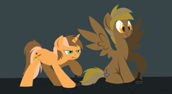 Size: 1280x700 | Tagged: safe, artist:hoverrover, oc, oc only, oc:lucky hooves, oc:starpoint, pegasus, pony, unicorn, controller, cutie mark, hooves, horn, joystick, lineless, male, open mouth, sitting, solo, stallion, standing, tongue out, wings