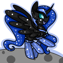 Size: 1200x1200 | Tagged: safe, artist:sugaropolis, nightmare moon, clothes, curved horn, fangs, socks, solo