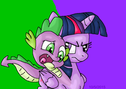 Size: 980x692 | Tagged: safe, artist:mojo1985, spike, twilight sparkle, twilight sparkle (alicorn), alicorn, pony, conjoined, female, fusion, male, two heads, we have become one