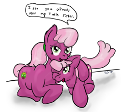 Size: 1000x919 | Tagged: safe, artist:short circuit, idw, cheerilee, cherry blossom (idw), sisters, twins, wrong cutie mark