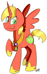 Size: 940x1475 | Tagged: safe, artist:befishproductions, big macintosh, alicorn, pony, do princesses dream of magic sheep, alicornified, princess big mac, signature, simple background, solo, transparent background