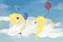 Size: 1500x1000 | Tagged: safe, artist:avannteth, surprise, g1, balloon, cloud, cloudy, g1 to g4, generation leap, solo