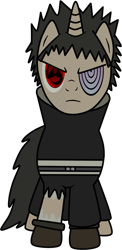 Size: 624x1280 | Tagged: safe, artist:lancerdarksoul, pony, unicorn, angry, clothes, crossover, looking at you, mangekyo sharingan, naruto, ponified, rinnegan, simple background, solo, torn clothes, transparent background, uchiha obito