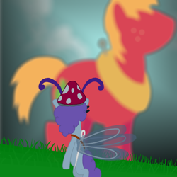 Size: 800x800 | Tagged: safe, artist:hakar-kerarmor, big macintosh, breezie, earth pony, pony, eldritch abomination, fanfic art, hat, male, mushroom hat, stallion