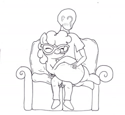 Size: 2392x2214 | Tagged: safe, artist:seenty, twist, oc, oc:anon, monochrome, pregnant, sofa