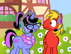 Size: 1186x895 | Tagged: safe, artist:pixelkitties, oc, oc only, oc:pixelkitties, eyes closed, glasses, headphones, headset, microphone