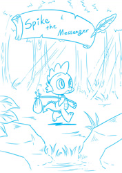 Size: 1024x1449 | Tagged: safe, artist:mrs1989, spike, dragon, bindle, comic cover, monochrome, solo, spike the messenger