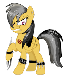 Size: 897x1027 | Tagged: safe, artist:blazelimit, artist:mookage, daring do, edgy, solo, weapon