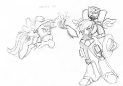 Size: 1024x716 | Tagged: safe, artist:inspectornills, daring do, monochrome, sketch, transformers