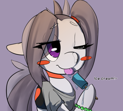 Size: 1280x1161 | Tagged: safe, artist:arkiiwarki, rumble, alternate hairstyle, ask, ask trap-rumble, bracelet, choker, clothes, crossdressing, cute, dialogue, eyelashes, foal, food, ice cream, male, popsicle, sea salt ice cream, shirt, shorts, solo, tail wrap, trap, tumblr