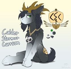 Size: 3821x3680 | Tagged: safe, artist:ralek, oc, oc only, oc:calder stormur carrson, amputee, anchor, caribou, cloven hooves, piercing, reference sheet, skull, solo, unshorn fetlocks