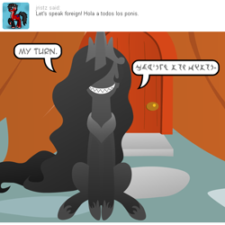 Size: 540x540 | Tagged: safe, artist:aha-mccoy, oc, oc only, oc:anonlestia, nopony-ask-mclovin, ask, solo, spanish, speech bubble, translated in the comments, tumblr