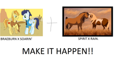 Size: 1280x634 | Tagged: safe, artist:hyolark, braeburn, soarin', exploitable meme, gay, make it happen, male, meme, rain, shipping, soarburn, spirit, spirit: stallion of the cimarron