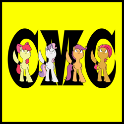 Size: 4500x4500 | Tagged: safe, artist:mofetafrombrooklyn, apple bloom, babs seed, scootaloo, sweetie belle, absurd resolution, armband, cutie mark crusaders, the nexus (stable), wrestling, wwe