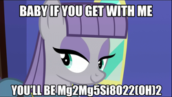 Size: 1280x720 | Tagged: safe, artist:muddyfudger, maud pie, bedroom eyes, chemistry, chemistry joke, cummingtonite, image macro, innuendo, meme, pun, rock pun