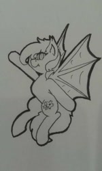 Size: 480x800 | Tagged: artist needed, safe, oc, oc only, oc:halfmoon, bat pony, pony, cutie mark, lineart, monochrome, solo, traditional art