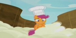 Size: 1126x568 | Tagged: safe, screencap, scootaloo, bloom and gloom, chef's hat, hat