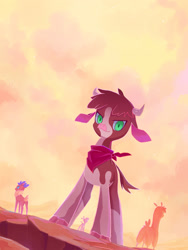 Size: 2125x2828 | Tagged: safe, artist:cyanaeolin, arizona cow, paprika paca, pom lamb, velvet reindeer, alpaca, cow, deer, lamb, reindeer, sheep, them's fightin' herds, bandana, cloven hooves, community related, female