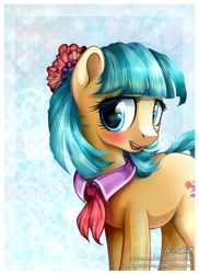 Size: 1700x2330 | Tagged: dead source, safe, artist:vird-gi, coco pommel, blushing, looking at you, open mouth, solo