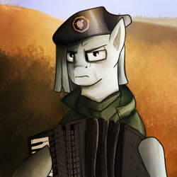 Size: 2000x2000 | Tagged: safe, artist:kaine, marble pie, accordion, dat face soldier, musical instrument, ponified meme, remove kebab, solo