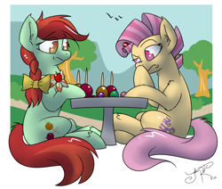 Size: 2000x1699 | Tagged: safe, artist:jorobro, candy apples, candy mane, apple family member, checkers, mane candy