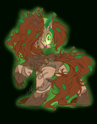 Size: 3300x4200 | Tagged: safe, artist:jadedjynx, oc, oc only, oc:jade verdi, hengstwolf, original species, timber pony, black background, glowing eyes, looking at you, raised hoof, simple background, solo, timber werepony, timber wolfified