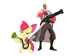 Size: 510x402 | Tagged: safe, apple bloom, bloom and gloom, crossover, medic, pest control gear, team fortress 2, twitbuster apple bloom