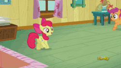 Size: 500x281 | Tagged: safe, screencap, apple bloom, scootaloo, sweetie belle, earth pony, pegasus, pony, unicorn, bloom and gloom, adorabloom, animated, cute, cutealoo, cutie mark crusaders, diasweetes, discovery family, discovery family logo, eyes closed, female, filly, group hug, hug, jumping, open mouth, smiling