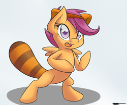 Size: 2700x2250 | Tagged: safe, artist:wiggabuysomeapples, scootaloo, pony, raccoon, bipedal, crossover, solo, super mario bros., super mario bros. 3