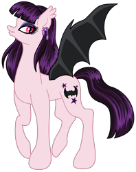 Size: 1460x1848 | Tagged: safe, artist:flamefyre1235, oc, oc only, bat pony, pony, vampire, vampony, earring, elissabat, eyeshadow, monster high, piercing, solo